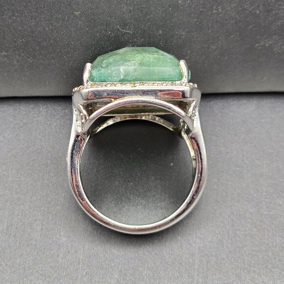 Sterling & Tourmaline Ring Size 6 Quartz Accents Ornate Cutouts 13.4g Signed QJ - Picture 4 of 14
